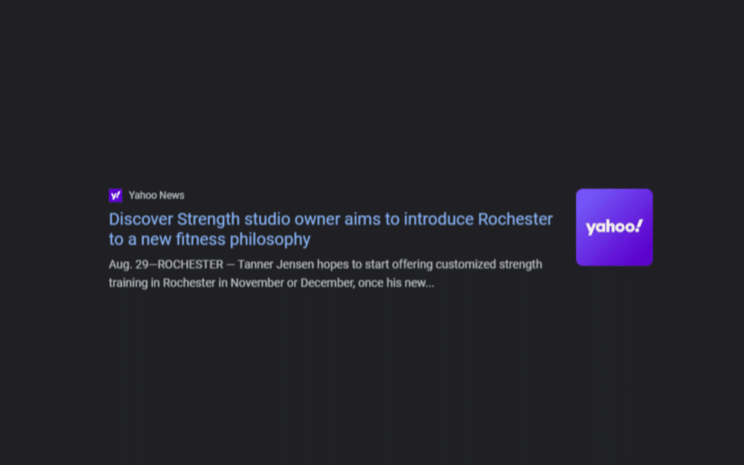 snippet of yahoo news article about the new discover strength studio coming to rochester minnesota